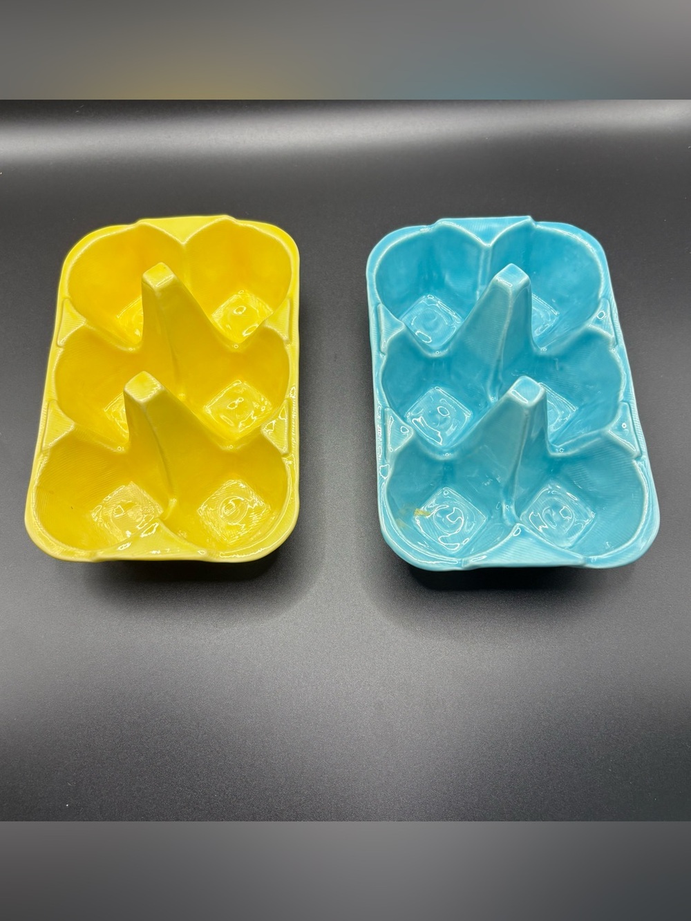 Anthropologie Biscuit Ceramic Half-Dozen Egg Crates Set of 2 -Yellow & Turquoise